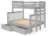 Twin over Full Bunk Bed Gray with 4 Step Ladder and 2 Drawers
