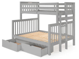 Twin over Full Bunk Bed Gray with 4 Step Ladder and 2 Drawers