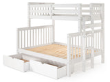 Twin over Full Bunk Bed White with 4 Step Ladder and 2 Drawers