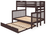 Twin over Full Bunk Bed Dark Cherry with 4 Step Ladder and a Full Trundle