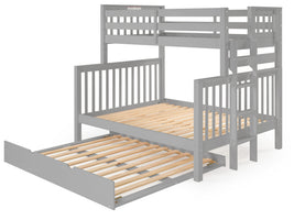 Twin over Full Bunk Bed Gray with 4 Step Ladder and a Full Trundle