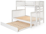 Twin over Full Bunk Bed White with 4 Step Ladder and a Full Trundle