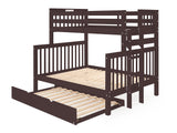 Twin over Full Bunk Bed Dark Cherry with 4 Step Ladder and a Twin Trundle