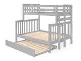 Twin over Full Bunk Bed Gray with 4 Step Ladder and a Twin Trundle