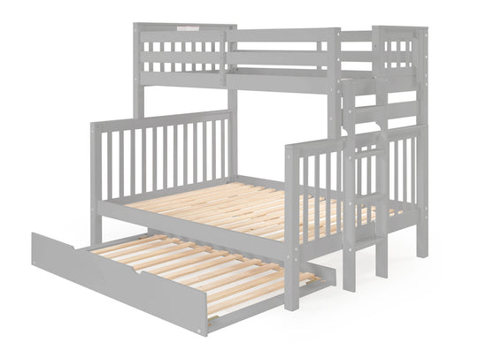 Twin over Full Bunk Bed Gray with 4 Step Ladder and a Twin Trundle