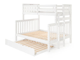 Twin over Full Bunk Bed White with 4 Step Ladder and a Twin Trundle