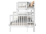 Bedroom view of a white twin-over-full end-ladder bunk bed