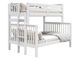 White twin-over-full bunk bed showing ladder placement at either end