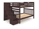Full over Full  Bunk Bed Dark Cherry with 4 Step Stairway