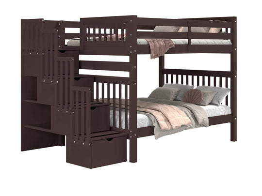 Dark Cherry full-over-full stairway bunk bed