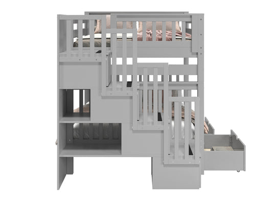 Four built-in storage drawers in the stairway of a gray BK981 bunk bed