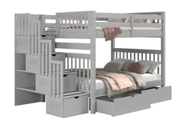 Bunk Bed Full over Full Stairway in Gray  with 2 Under Bed Drawers for only $1198