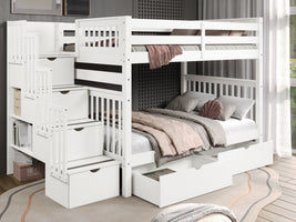 This Full over Full  Bunk Bed with Stairs with 2 Under Bed Drawers in White  will look great in your child's bedroom