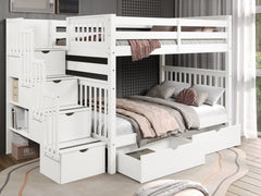 This Full over Full  Bunk Bed with Stairs with 2 Under Bed Drawers in White  will look great in your child's bedroom