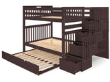 Full over Full  Bunk Bed Dark Cherry with 4 Step Stairway and a Full Trundle