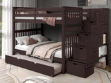 This Full over Full  Bunk Bed with Stairs with a Full Trundle in Dark Cherry  will look great in your child's bedroom