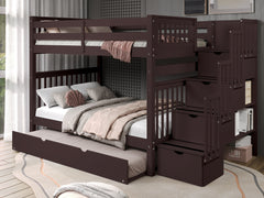 This Full over Full  Bunk Bed with Stairs with a Full Trundle in Dark Cherry  will look great in your child's bedroom