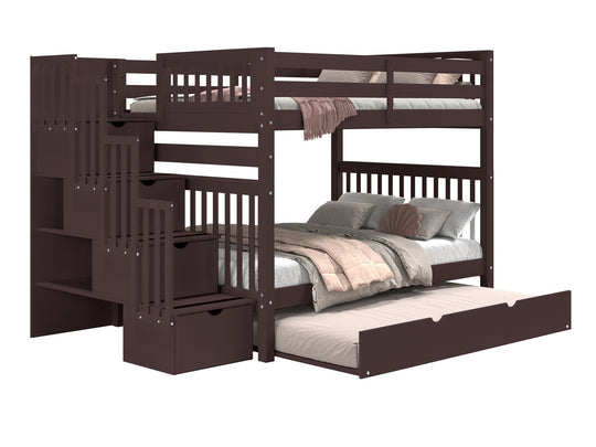 Dark Cherry full-over-full bunk bed showing stairway placement on the left or right