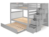 Full over Full  Bunk Bed Gray with 4 Step Stairway and a Full Trundle
