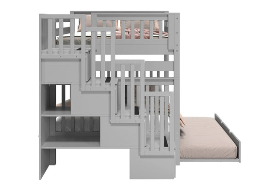 Four built-in storage drawers in the stairway of a gray BK981 bunk bed