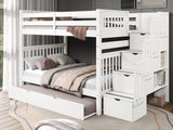 This Full over Full  Bunk Bed with Stairs with a Full Trundle in White  will look great in your child's bedroom