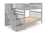 Full over Full  Bunk Bed Gray with 4 Step Stairway