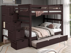 This Full over Full  Bunk Bed with Stairs with a Twin Trundle in Dark Cherry  will look great in your child's bedroom
