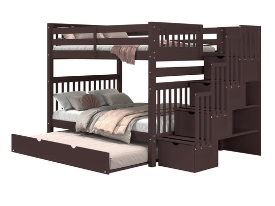 Dark Cherry full-over-full bunk bed showing stairway placement on the left or right