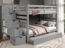 This Full over Full  Bunk Bed with Stairs with a Twin Trundle in Gray  will look great in your child's bedroom