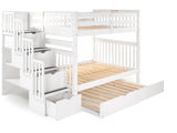 Full over Full  Bunk Bed White with 4 Step Stairway and a Twin Trundle