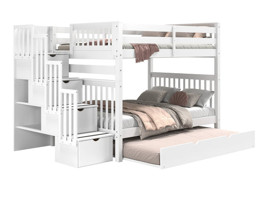 Bunk Bed Full over Full Stairway with Twin Trundle in White for only $1298