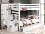 This Full over Full  Bunk Bed with Stairs with a Twin Trundle in White  will look great in your child's bedroom