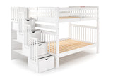 Full over Full  Bunk Bed White with 4 Step Stairway