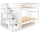 Full over Full  Bunk Bed White with 4 Step Stairway