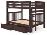 Full over Full Bunk Bed Dark Cherry with End Ladder and 2 Under Bed Drawers