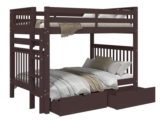Dark Cherry full-over-full bunk bed showing front and back ladder placement options