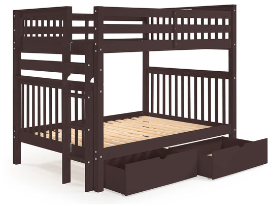 Dark Cherry full-over-full bunk bed showing ladder placement at either end