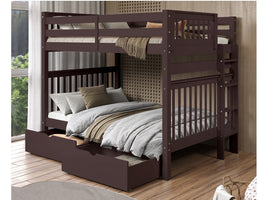 This Full over Full Bunk Bed in Dark Cherry with 2 Under Bed Drawers will look great in your child's bedroom