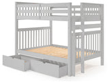 Full over Full Bunk Bed Gray with End Ladder and 2 Under Bed Drawers