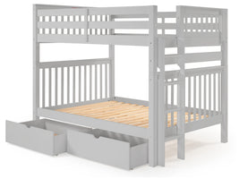 Full over Full Bunk Bed Gray with End Ladder and 2 Under Bed Drawers