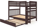 Full over Full Bunk Bed Dark Cherry with End Ladder and Full Trundle