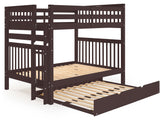 Full over Full Bunk Bed Dark Cherry with End Ladder and Full Trundle
