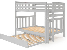 Full over Full Bunk Bed Gray with End Ladder and Full Trundle