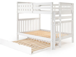 Full over Full Bunk Bed White with End Ladder and Full Trundle