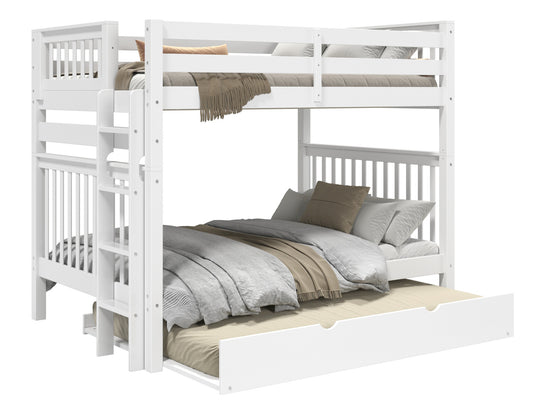 White full-over-full bunk bed showing front and back ladder placement options