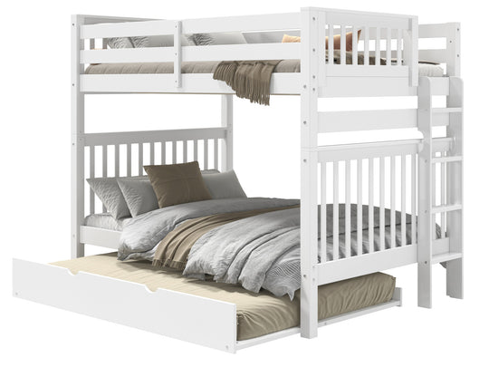 White full-over-full end-ladder bunk bed with full trundle