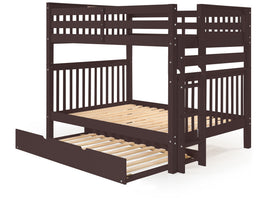 Full over Full Bunk Bed Dark Cherry with End Ladder and Twin Trundle