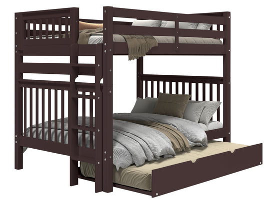 Dark Cherry full-over-full bunk bed showing front and back ladder placement options