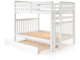 Full over Full Bunk Bed White with End Ladder and Twin Trundle