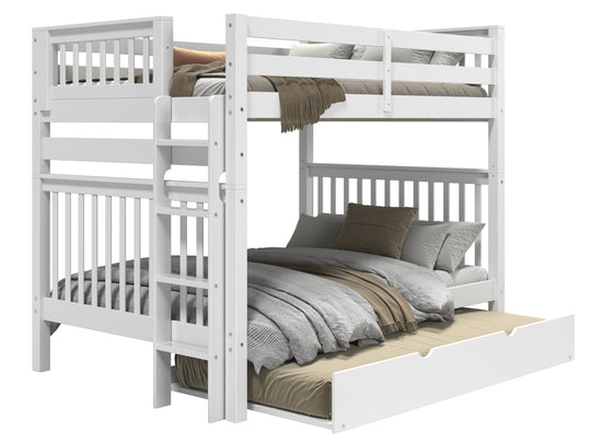White full-over-full bunk bed showing front and back ladder placement options